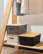 AREYZIN Storage Bins with Bamboo Lids Set of 6 Lidded Storage Container Plastic Baskets Organizer Bins for Organizing Kithen Room Bedroom Office Closet, Sturdy(Black) - Image 4
