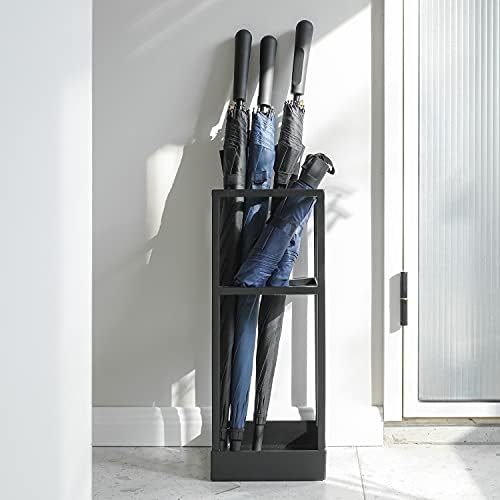 MyGift 20 Inch Tall Black Metal Geometric Umbrella Stand with Drip Tray - Image 2