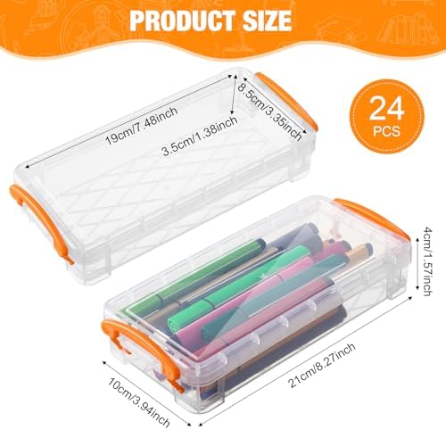 Gueevin 24 Pcs Pencil Box Clear Plastic Pencil Case, Orange - Image 2