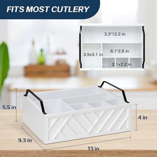 Ukonvi Paper Plate Dispenser and Holder for Kitchen Counter, Wood Rustic Silverware Utensil Caddy, Cutlery Flatware Organizer Box for Cups Spoons Forks Napkins, Kitchen Accessories - Image 7