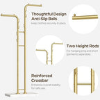 YATINEY Gold Coat Hanger Stand, Floor Standing Coat Rack, Entryway Coat Tree with 8 Hooks and Marble-Look Base, Modern Double-Pole Metal Clothes Rack for Entrance, Living Room, Bedroom, YM02DWY1 - Image 5