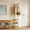Coat Rack Freestanding, Solid Wood Coat Tree with 6 Hooks and 3 Storage Shelves for Bedroom, Entryway Living Room, Office, Corner Hanger Stand for Purse, Bag, Jacket, Hat by Unknown