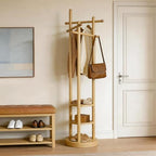 Coat Rack Freestanding, Solid Wood Coat Tree with 6 Hooks and 3 Storage Shelves for Bedroom, Entryway Living Room, Office, Corner Hanger Stand for Purse, Bag, Jacket, Hat by Unknown