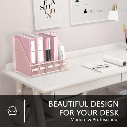 DALTACK 5-Slot Magazine File Holder, Metal Binder Holder, Pink - Image 4