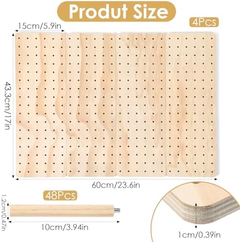 4 Pcs Pegboard Drawer Organizer with 48 Pegs, 20.98x5.91 Inch Wooden Peg Board Kitchen Plate Organizer for Drawer Pegboard Storage Rack with Adjustable Peg for Tableware, Plate, Bowl, Cookware - Image 2