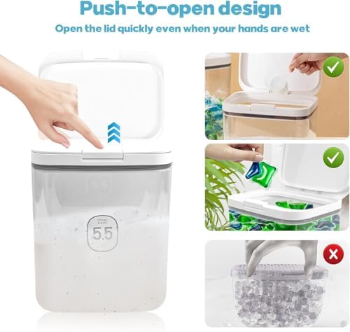 2 Pack 5.5L Laundry Detergent Dispenser with One-Press Lid, Laundry Powder Container for Laundry Room Organization and Storage Pod and Airtight Dishwasher Pod Holder for Bead Powder - Image 6