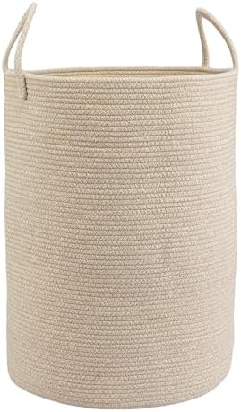 Woven Cotton Rope Laundry Basket Hamper, 16" x 22" Large Oatmeal by JUNBOLE