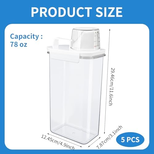 5 Pcs Liquid Laundry Detergent Dispenser 78 oz Clear Soap Powder Container with Lids Fabric Softener Bleach Dispenser for Storage Laundry Room Organization - Image 2