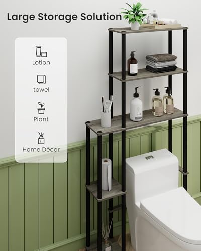 Over Toilet Shelf Organizer, 5-Tier Toilet Storage Rack with Side Racks Over The Toilet Stand for Bathroom Balcony Laundry, Grey/Black - Image 4