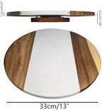 13" Marble & Wood Lazy Susan, Rotating Stone Tabletop Tray - Image 3