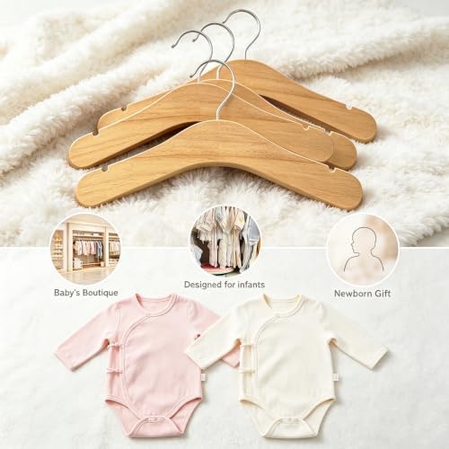 Baby Wooden Hangers 20 Pack,9.45 Inch Natural Wood Toddlers Hangers,Infant & Toddler Clothes Hangers, Small Children Kids Hanger with 360°Swivel Hook - Image 6