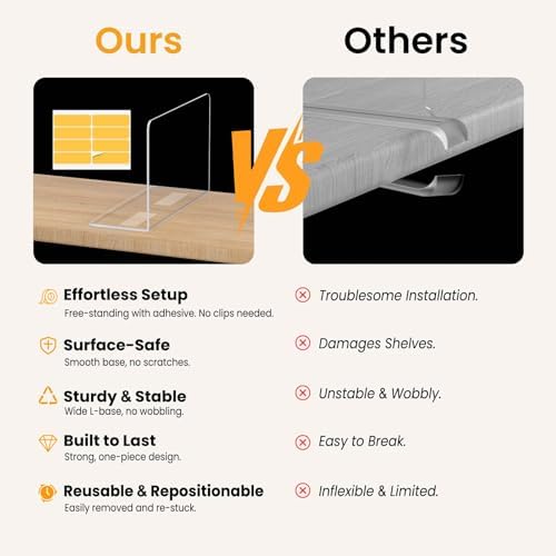Shelf Dividers for Closet Organization – Acrylic Clear Sturdy Dividers to Keep Clothes, Sweaters & Purses Upright, Free-Standing for Wood Shelves, 10" Tall x 12" Deep, 8 Pack - Image 5