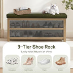 Zihanhome Shoe Rack Bench with Leather Cushion, 2 Tier Solid Wood Storage Bench, Mid-Century Modern Shoe Bench for Entryway, Hallway, Closet, Front Door Entrance, Foyer (Green, 46.5) - Image 6