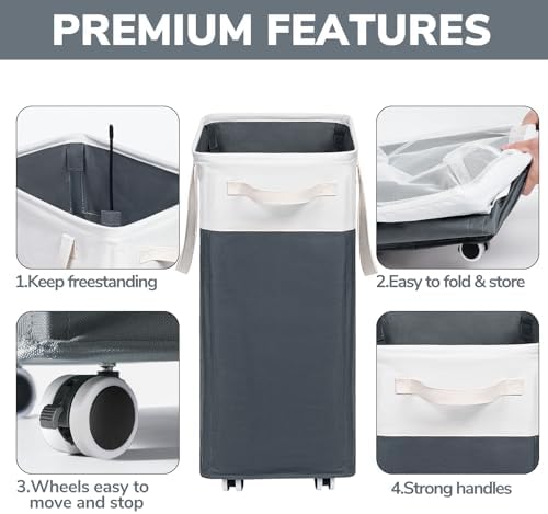 Goodpick 75L Rolling Dirty Clothes Hamper with Wash Bag for Laudnry - Image 4