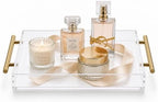 Clear Acrylic Tray 14x11” with Golden Metal Handles - Large Plastic Tray for Serving Guests, Countertop Organization, Ottoman Coffee Table & Vanity – Modern Decorative Tray for Home & Office - Image 2