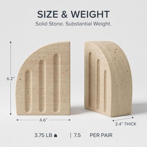 Travertine Book Ends, Decorative Stone Bookends for Shelves, Heavy Bookends - Image 5