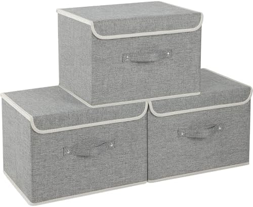Foldable Fabric Storage Cubes with Lids,Grey 15x9.8x9.8in,3 Pack by Unknown