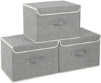 Foldable Fabric Storage Cubes with Lids,Grey 15x9.8x9.8in,3 Pack by Unknown