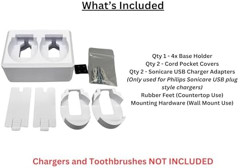 2 Slot Family Electric Toothbrush Charger Holder and Bathroom Organizer, for Select OralB and Philips Sonicare Tooth Brush Chargers (See Compatability Image), Countertop Stand or Wall-Mounted, White - Image 6