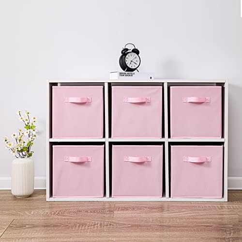 Stero 13x13x13 Inch Fabric Storage Bins 6 Pack Fun Colored Durable Storage Cubes with Handles Foldable Cube Baskets for Home, Kids Room, Closet and Toys Organization Pink - Image 4