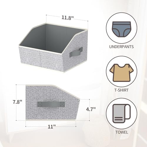 Homsorout Storage Bins for Shelves - Small Trapezoid Closet Shelf Organizer, Fabric Organization Bins with Handles, Storage Baskets for Clothes, Towel, Purse, 6 Pack, Light Gray - Image 3