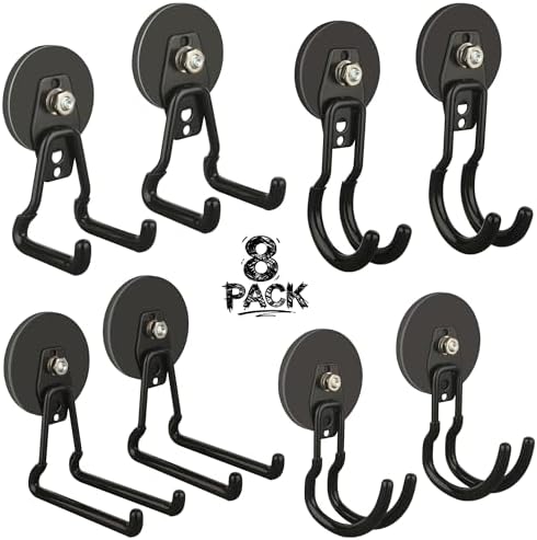 ULIBERMAGNET Heavy Duty Magnetic Garage Hooks,8 Pack Strong Large Magnet Hooks for Power Drill,Garden Tools,Hose,Pegboard,Garage, Workshop,Magnetic Storage Hooks for Indoor Outdoor Hanging(Black) by ULIBERMAGNET