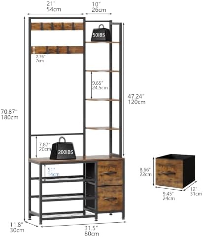 GiftGo Hall Tree with Shoe Storage 31.5" Entryway Coat Rack with 4 Shelves Floor Standing Clothes Rack Shoes Shelf Organizer for Home Office Bedroom - Image 3