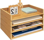 Prolee Stackable Paper Tray,Wooden Paper Organizer for Desk with 4 Letter Trays,Papers Holder and Office Document Organizer Shelf for Mail File Document(Oak,12" x 8" x 1.5") by Hamstercages