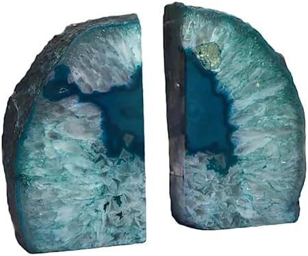 JIC Gem Teal Agate Geode Heavy Duty Bookends 1 Pair 6-8 Lbs Shelf Decor - Image 2