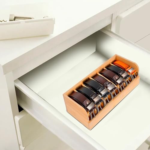 GTI Belt Organizer,2pcs 7 Compartments Belt Organizer for Closet and Drawer, Bamboo Display Case for Tie and Belt, Belt Storage Organizer for Men Women (Wooden) - Image 4