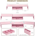LEKETREE Dual Monitor Stand Riser with Drawer and 2 Pen Holders, Pink - Image 7