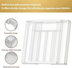 Sedegn Expandable Kitchen Utensil Organizer - 9.6" to 16.1" Adjustable Cutlery Tray with 5-7 Compartments - Fits Various Drawer Sizes & Holds Large Ladles Spatulas Forks Spoons & Knives White - Image 3