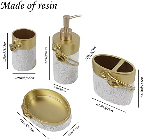 Hymmah Bathroom Accessories Set,Golden Design Toothbrush Holder,Farmhouse Bathroom Decor,4 Pcs Resin Gift Set Apartment Necessities, Contain Toothbrush Cup,Soap Dispenser,Soap Dish,Tumbler - Image 2