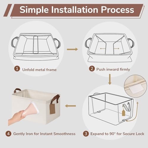 CHICVITA 4 Pack Fabric Storage Bins for Shelves, Metal Frame, 20L Beige - Image 7