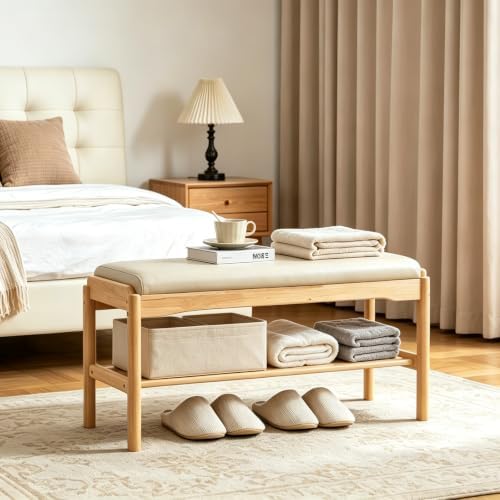 SOBIBO 2-Tier Entryway Shoe Rack Bench, Rubber Wood, Beige & Natural, 31.5" - Image 7