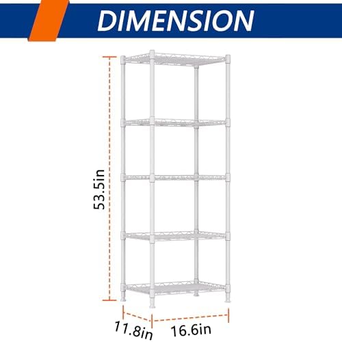 REGILLER 5-Wire Shelving Metal Storage Rack Adjustable Shelves,Standing Storage Shelf Units for Laundry Bathroom Kitchen Pantry Closet(White,11.8" D x 16.6" W x 53.5" H) - Image 3