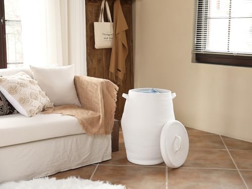 26"x20" Extra Large Tall Woven Laundry Basket with Lid, Cotton Rope Blanket Storage Basket, Freestanding Decorative Bin for Bedroom Living Room, White - Image 3