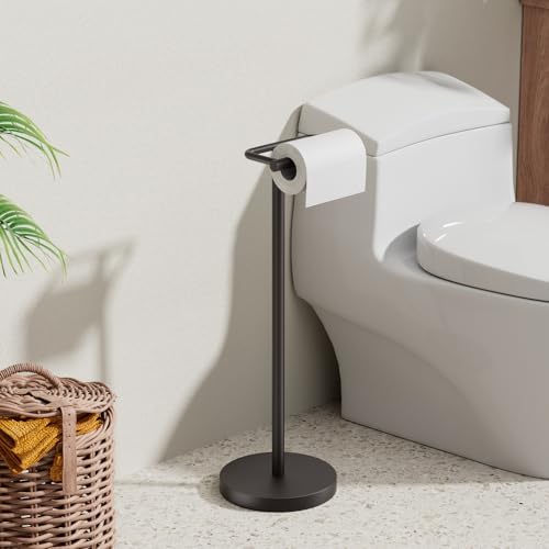 BESy Matte Black Freestanding Toilet Paper Holder Stand Free Standing - Image 2