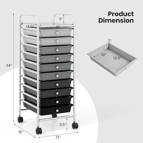 COSTWAY 10-Drawer Rolling Storage Cart, Utility Mobile Trolley - Image 2