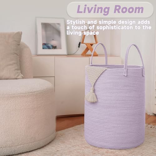 JMvicyroam 100L Cotton Rope Laundry Basket Hamper, Purple - Image 3