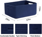 MiniArk Large Storage Baskets for Shelves, 17 x 13 x 7.5” Closet Organizers Bins for Clothes Blanket Towels, Baby Nursery, Toy Baskets Box, Woven Rope Baskets, 3 Packs Navy Blue - Image 2