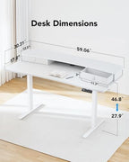 HUANUO 60″ x 30″ Electric Standing Desk with 2 Drawers, C-Clamp Mount Compatible, Height Adjustable Computer Desk, Home Office Stand Up Desk with 4 Preset Heights & 2 Hooks, White - Image 3
