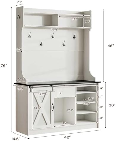 4ever2buy Farmhouse Hall Tree with Bench & Shoe Storage, White - Image 2