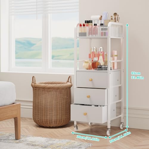 HapiRm Rolling Makeup Cart Organizer - Floor Skincare Make Up Storage with 3 Non-woven Fabric Drawers, Vanity Organizer Cosmetic Display Cases Holder for Skin Care Perfume Nail Polish Brush Hair Tool - Image 2