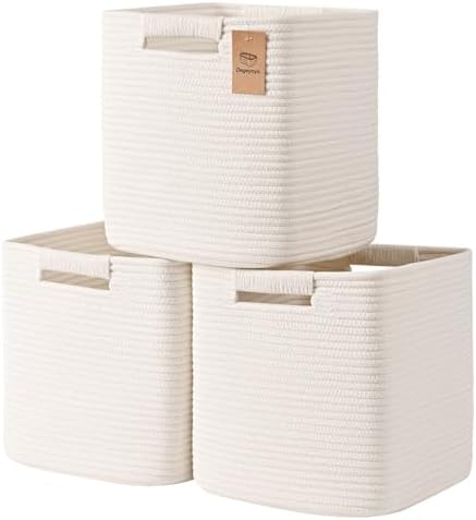 13 Inch Storage Cubes, 3 Pack Cube Storage Bins for Organizing, Cotton Rope Woven Baskets for Shelves, Bathroom, Kids Room, Closets, Baby Nursery by Degeyoyo