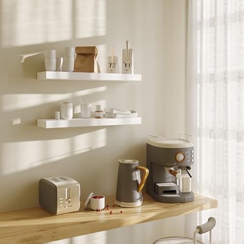 BAMEOS Floating Wall Shelves 24 x 6 Inch – Easy-Install Hanging Shelves with Hardware Included | Modern Decor Shelf for Bathroom, Bedroom & Living Room Storage, Set of 2, White - Image 6