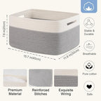 4 Pack Storage Baskets for Organizing, Woven Baskets for Shelves - Perfect for Toys, Books, Towels, and Clothes, Durable Gift Basket Bins Toy Storage, 15.7''Lx11.8''Wx7.8''H, Grey and White - Image 2