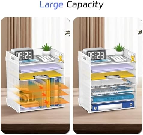7 Tier Paper Organizer for Desk with Letter Trays & Handle White - Image 5
