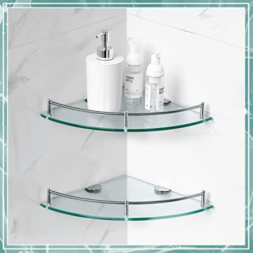 Crowye 4 Pcs Corner Shower Shelf 2-tier Glass Corner Shelf Stainless Steel Wall Mounted Bathroom Organizer for Storing Shower Gel Shampoo Brush, 9.25 Inches (Silver) - Image 4