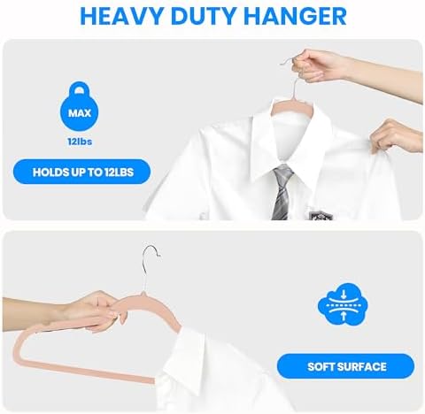 YSSOA Velvet Hangers 60 Pack, Non-Slip Clothes Hangers with Shoulder Notches, 360° Swivel Hooks, Heavy Duty Standard Hanger for Closet Space Saving, Pink - Image 4